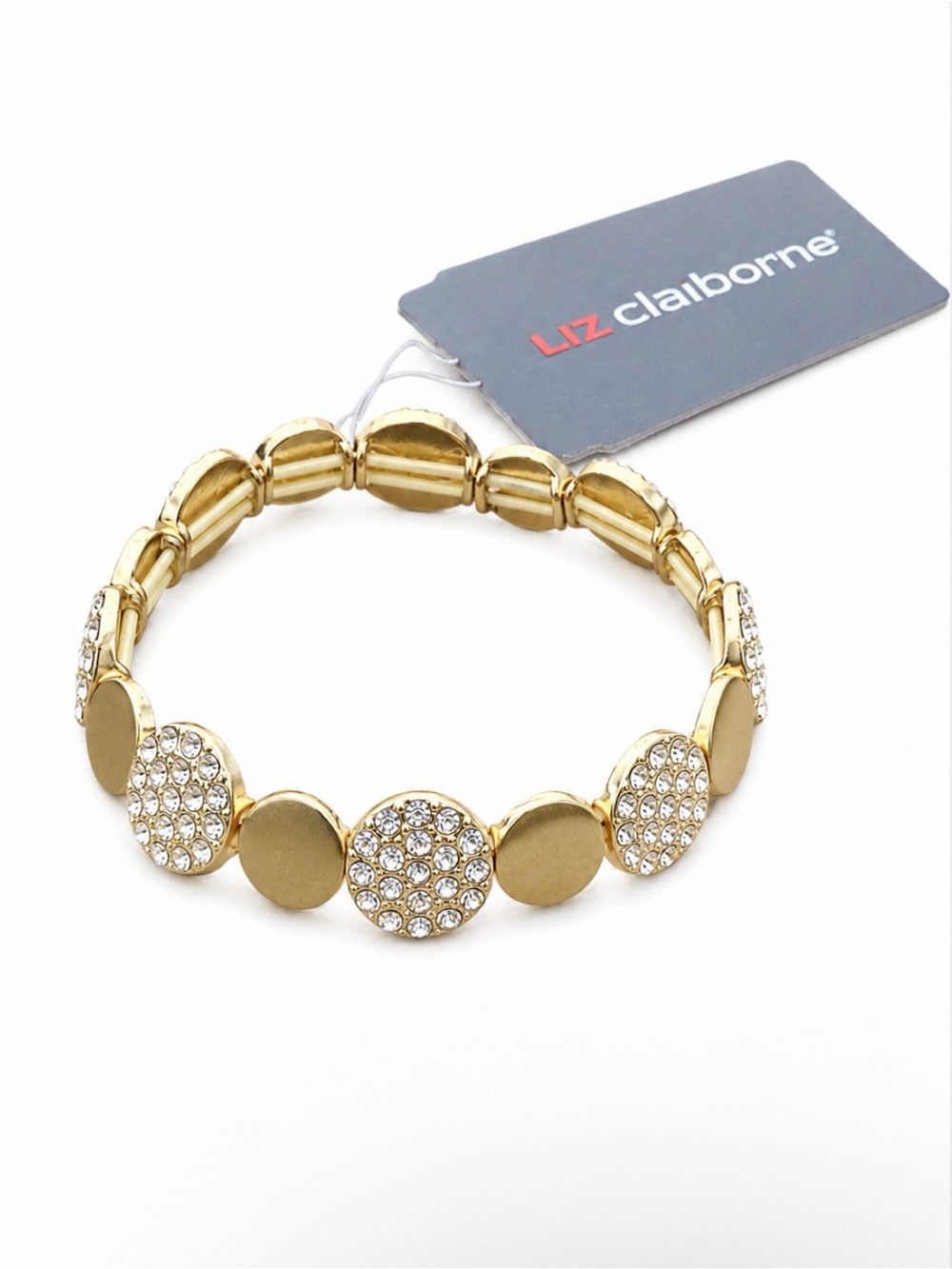 Liz Claiborne Gold & Crystal Disc Stretch Bracelet